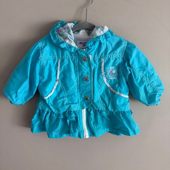 Vintage Baby B'Gosh Blue Ruffle Lightweight Girls Rose Floral Jacket 12 Months - Picture 1 of 8